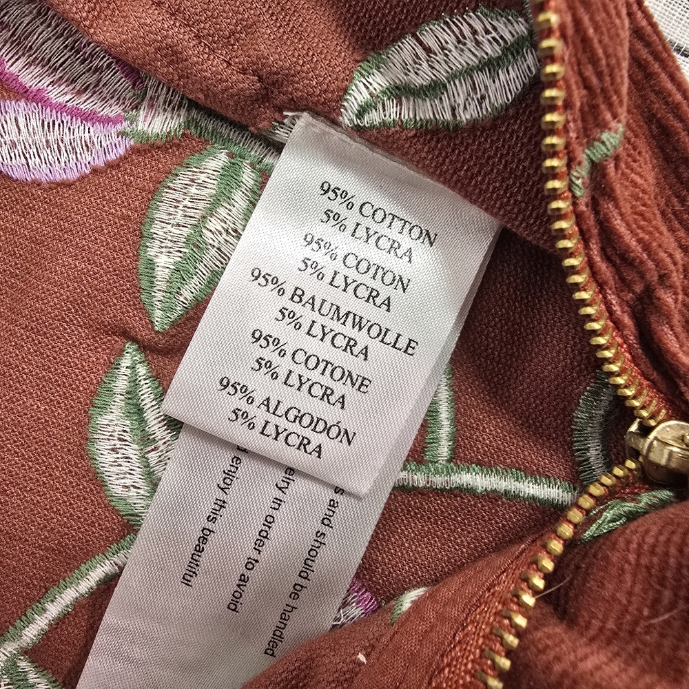 Samantha Pleet Sweet Pea Embroidered Plank Pants Wide Leg Sienna Brown Size 26/8 - Picture 14 of 15